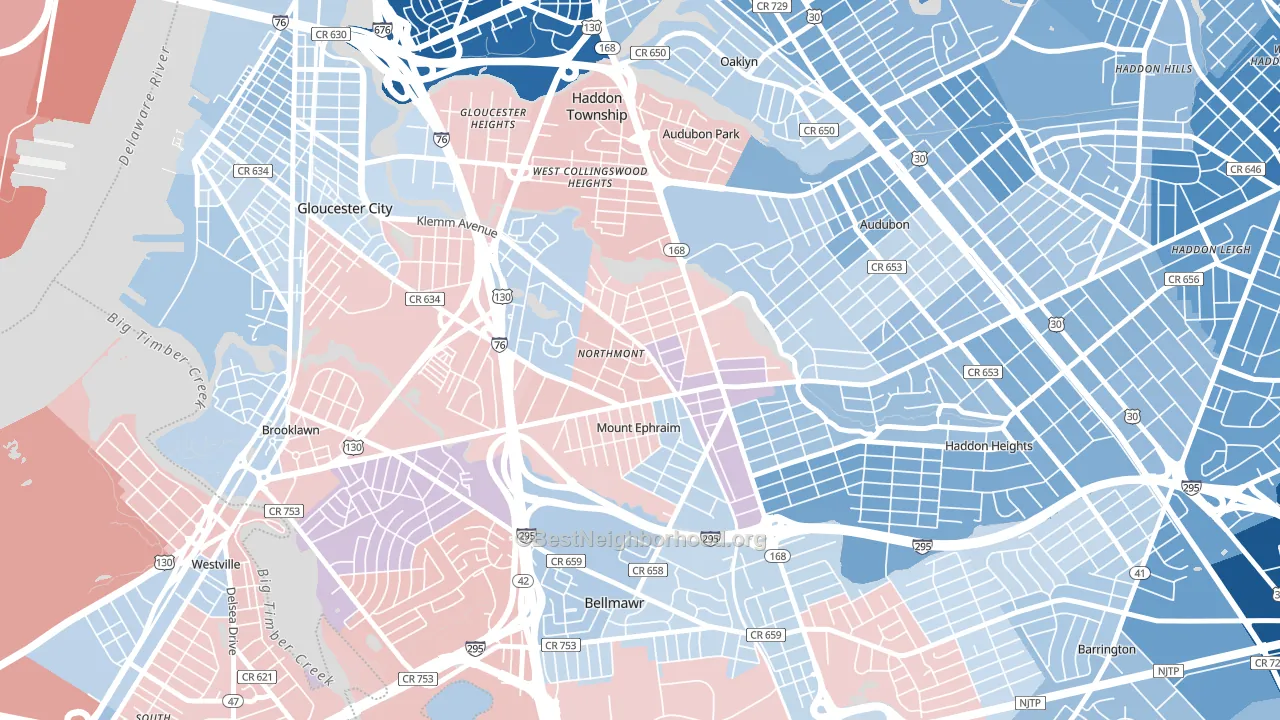 Mount Ephraim, NJ block-group political-lean map