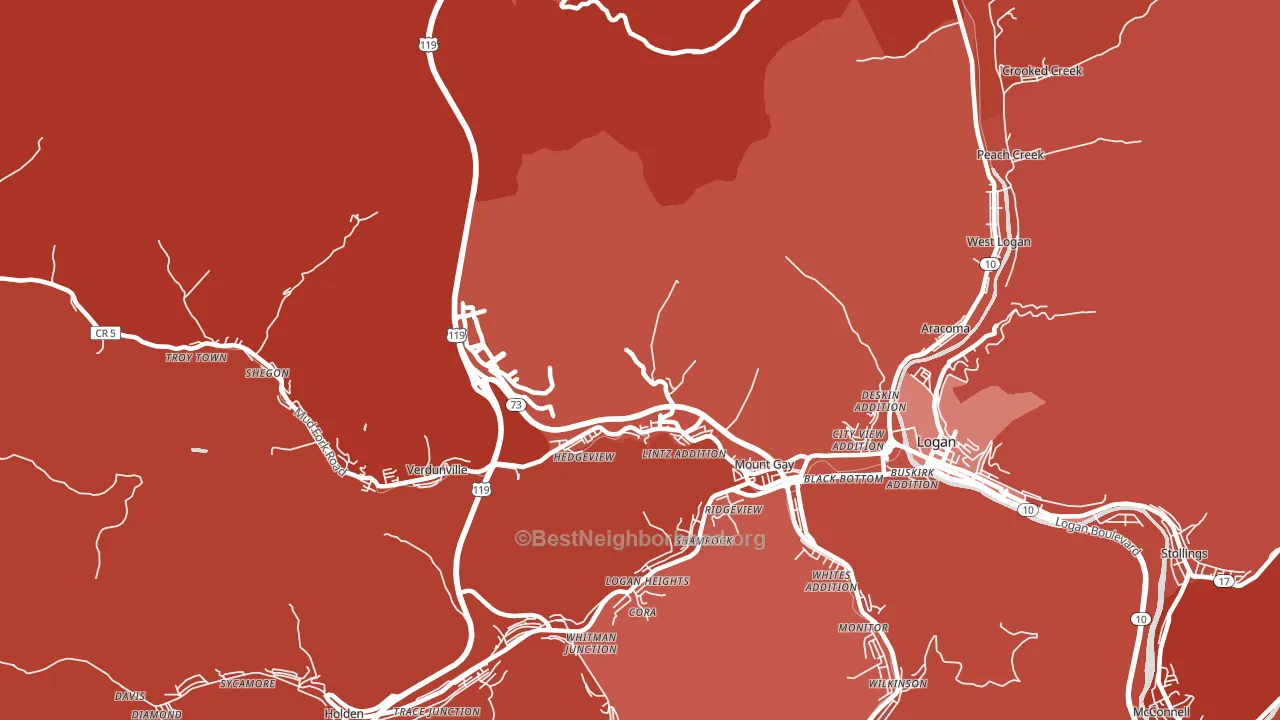 Mount Gay, WV block-group political-lean map