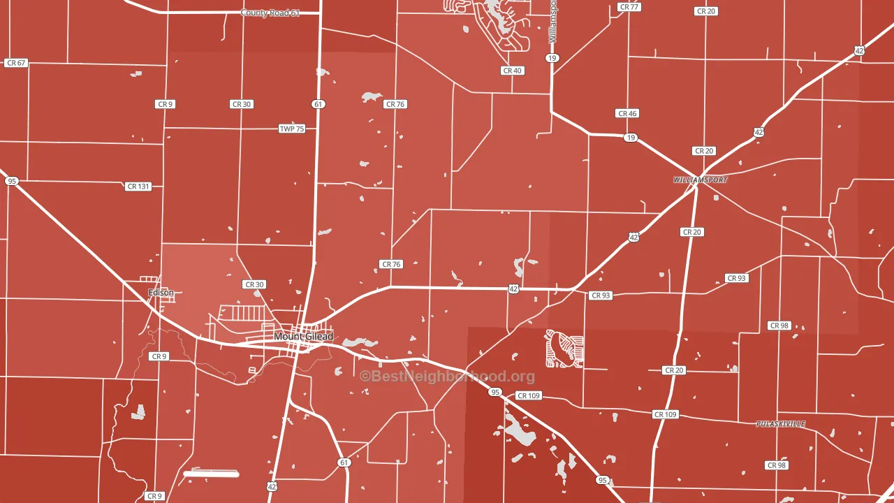 Mount Gilead, OH block-group political-lean map