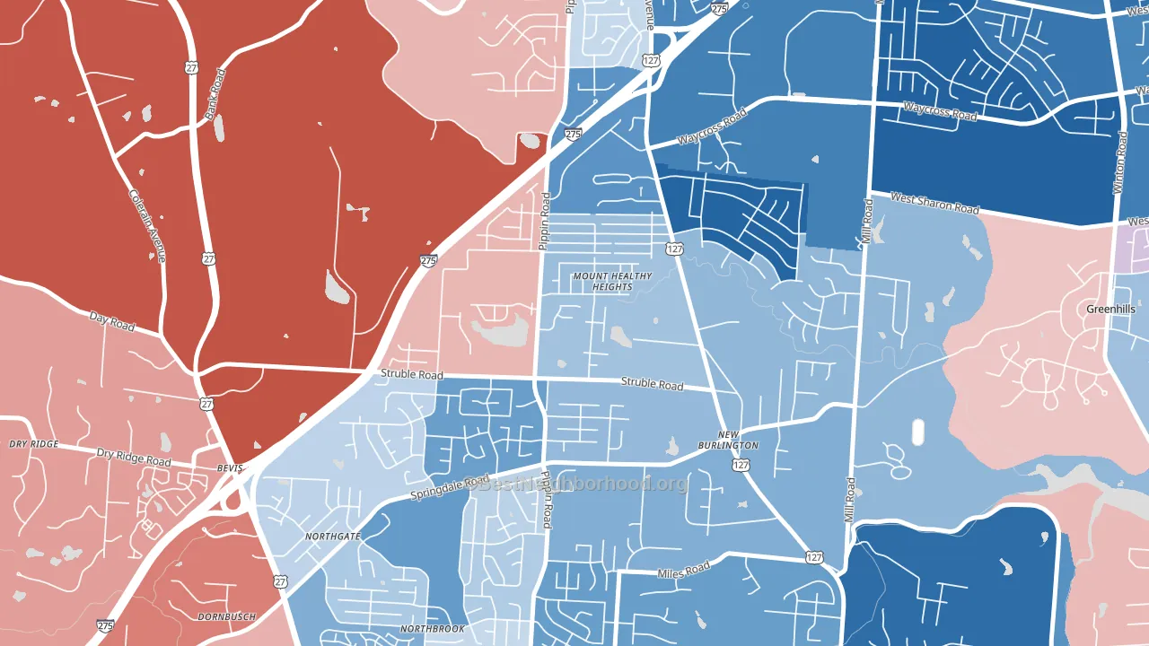 Mount Healthy Heights, Cincinnati, OH block-group political-lean map