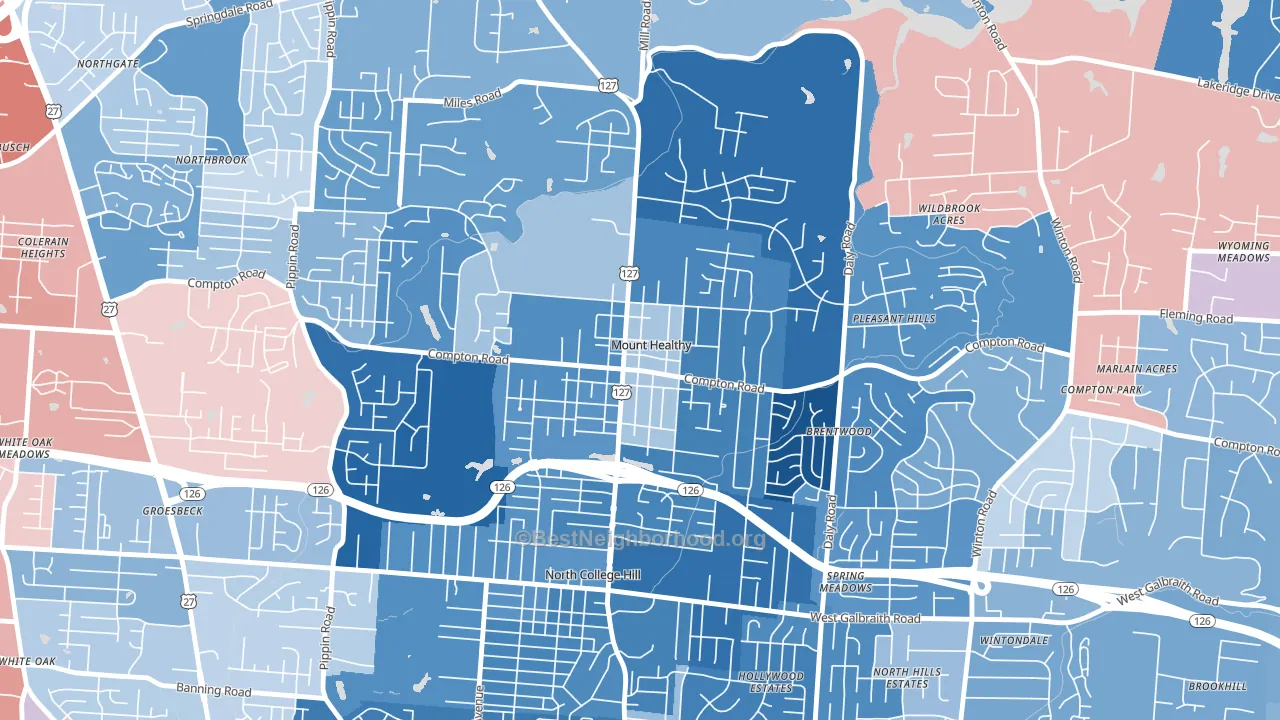 Mount Healthy, OH block-group political-lean map