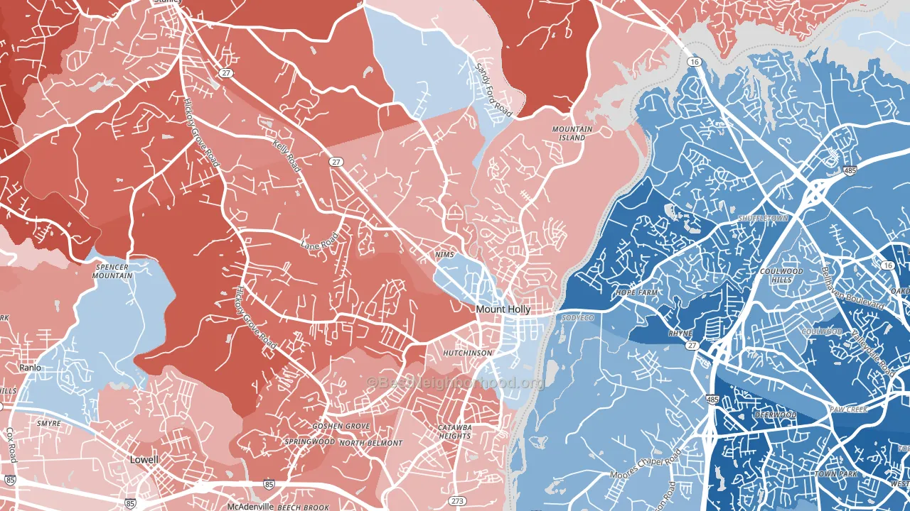 Mount Holly, NC block-group political-lean map