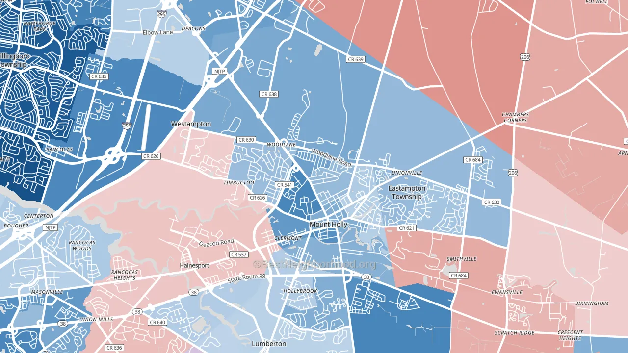 Mount Holly, NJ block-group political-lean map