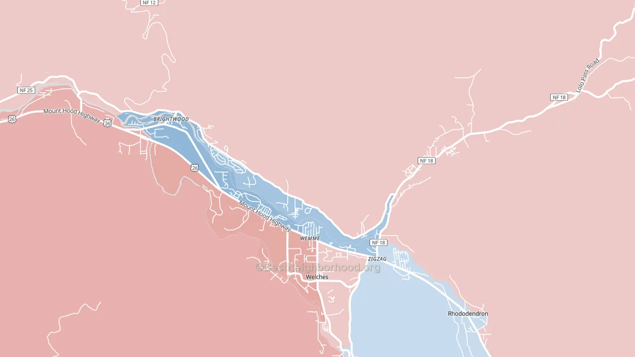 Mount Hood Village, OR block-group political-lean map