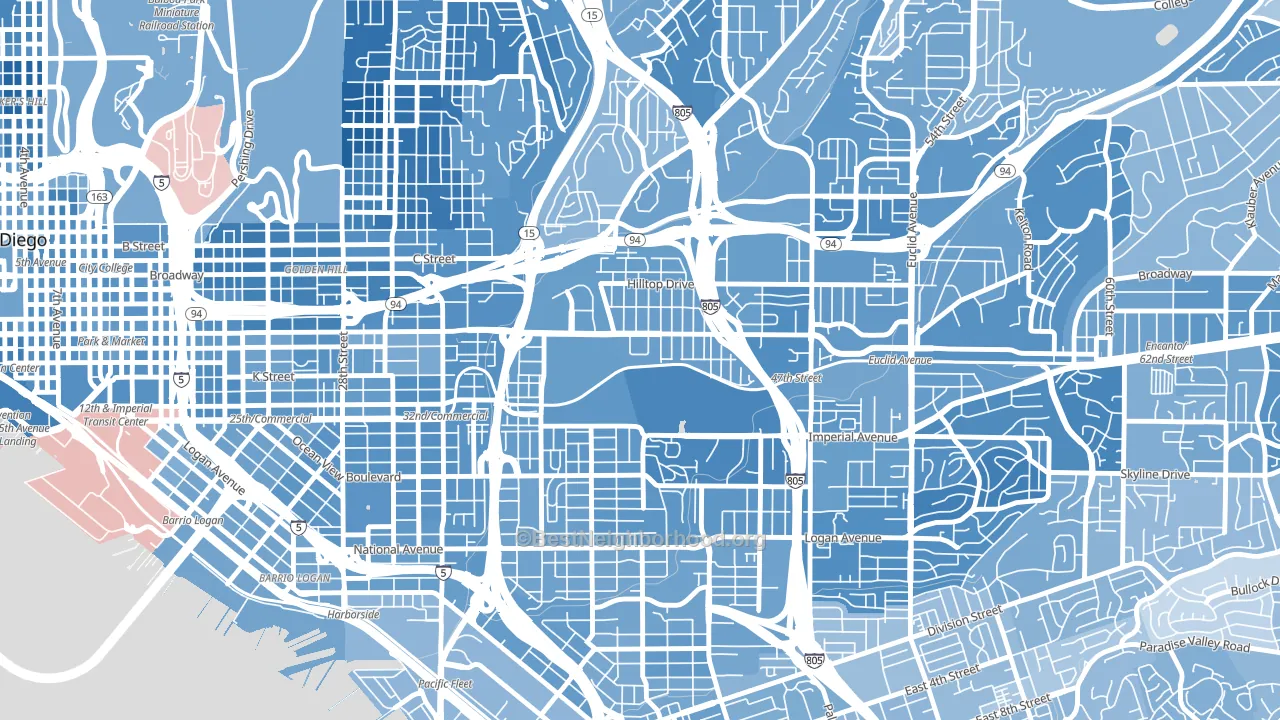 Mount Hope, San Diego, CA block-group political-lean map