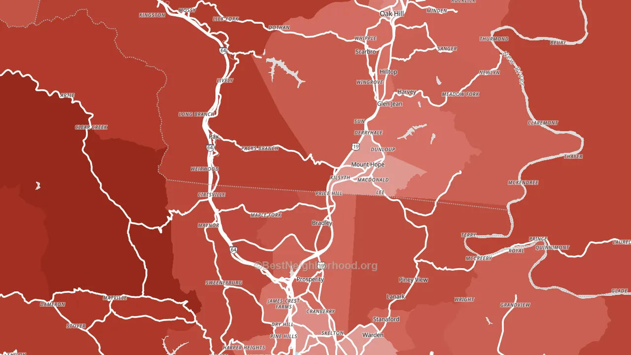Mount Hope, WV block-group political-lean map