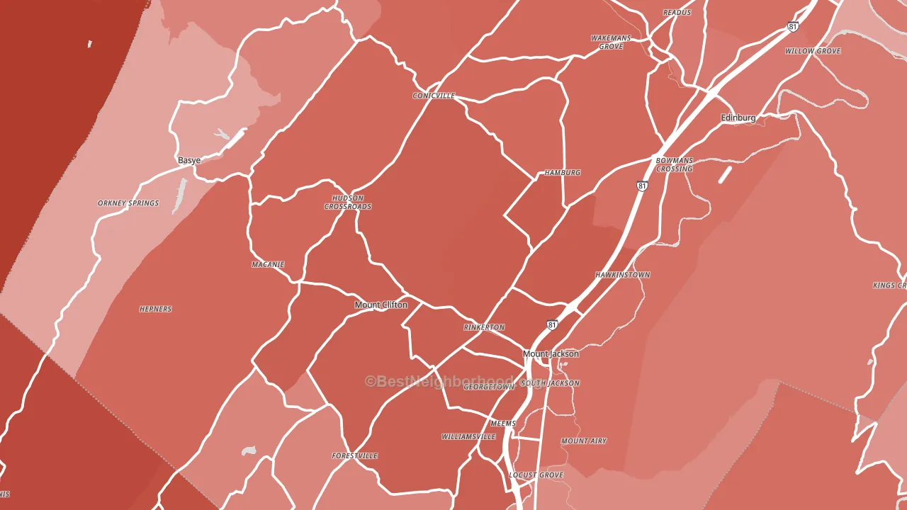 Mount Jackson, VA block-group political-lean map