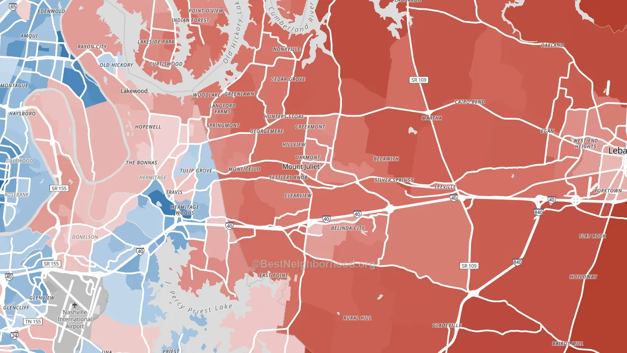 Mount Juliet, TN block-group political-lean map
