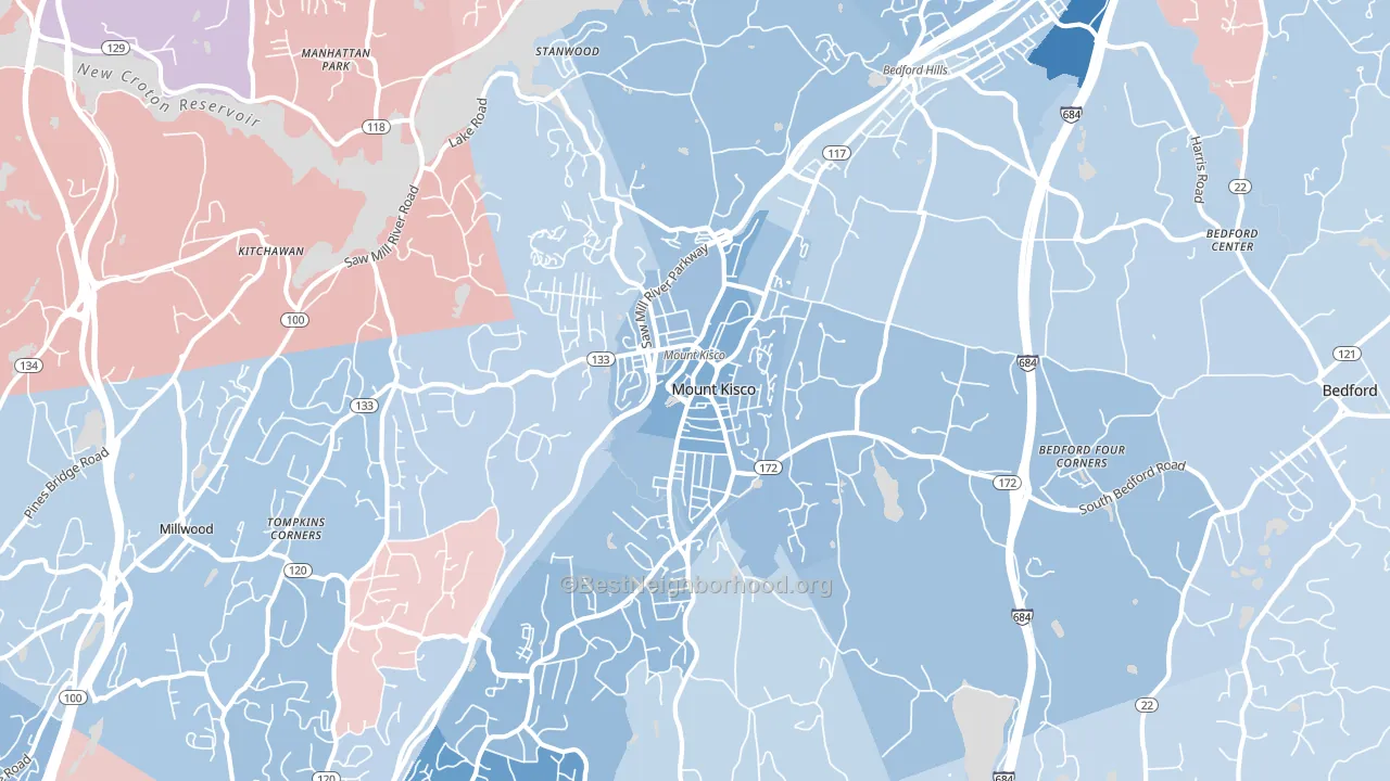 Mount Kisco, NY block-group political-lean map