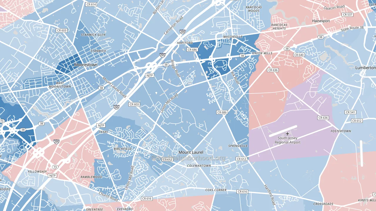 Mount Laurel, NJ block-group political-lean map