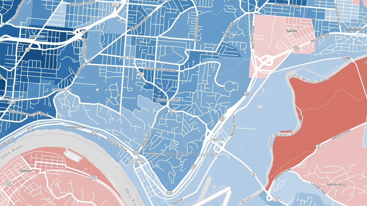 Mount Lookout, Cincinnati, OH block-group political-lean map