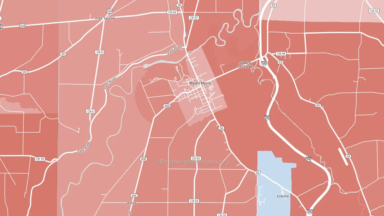 Mount Morris, NY block-group political-lean map