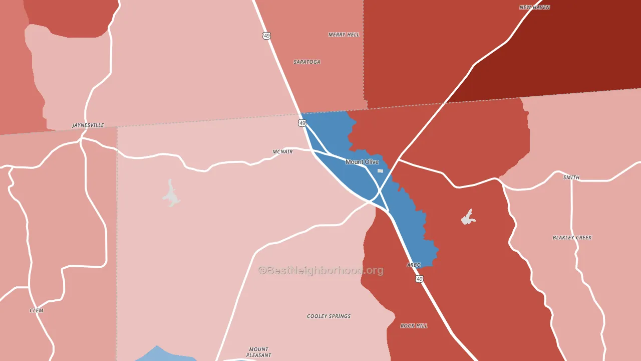 Mount Olive, MS block-group political-lean map