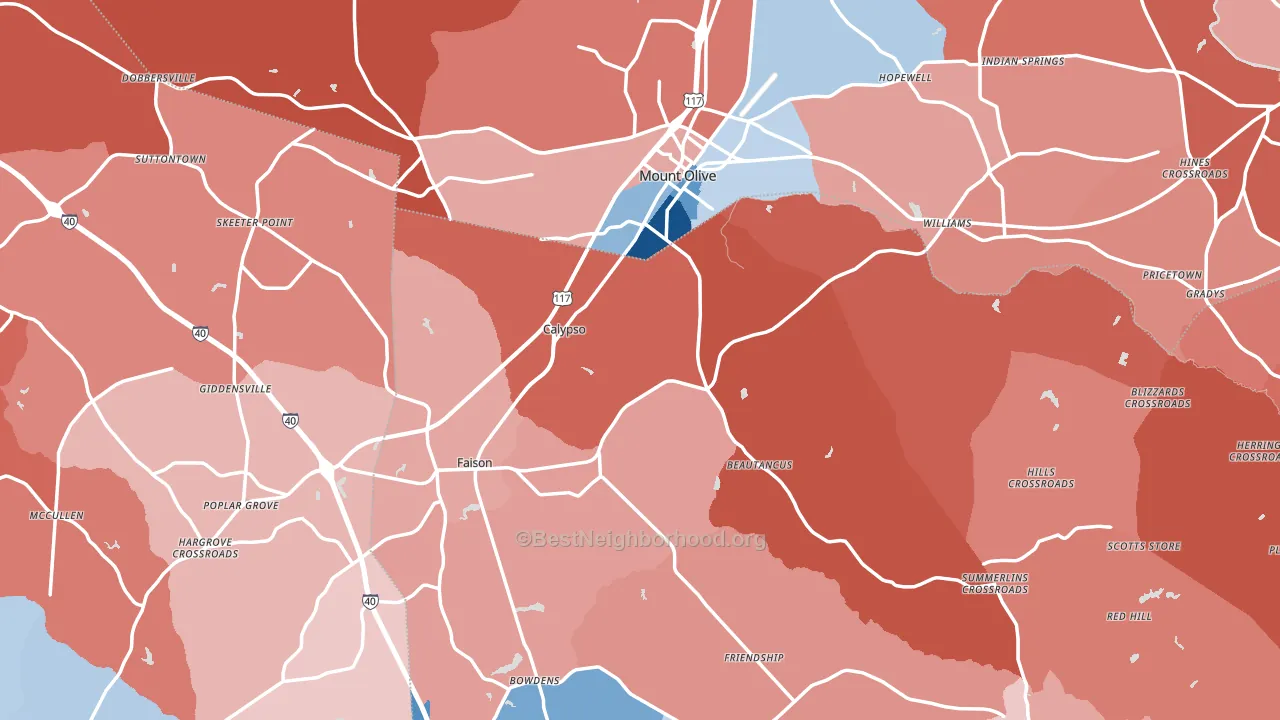Mount Olive, NC block-group political-lean map