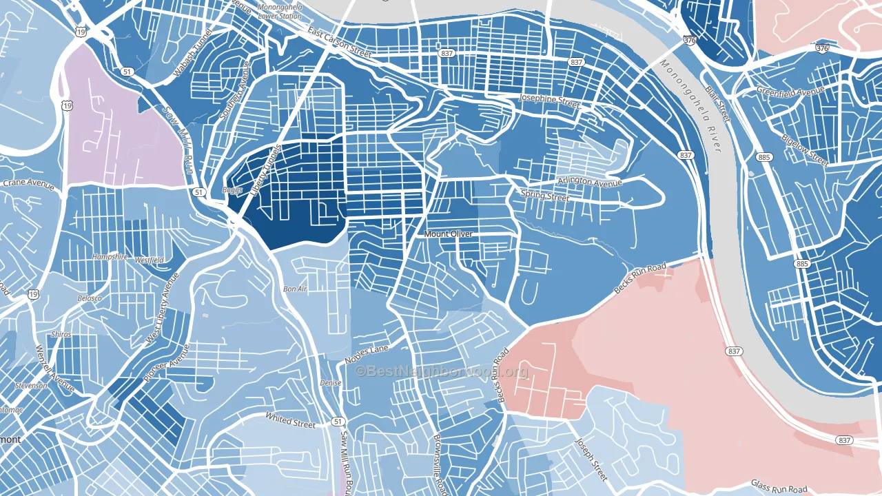Mount Oliver, PA block-group political-lean map