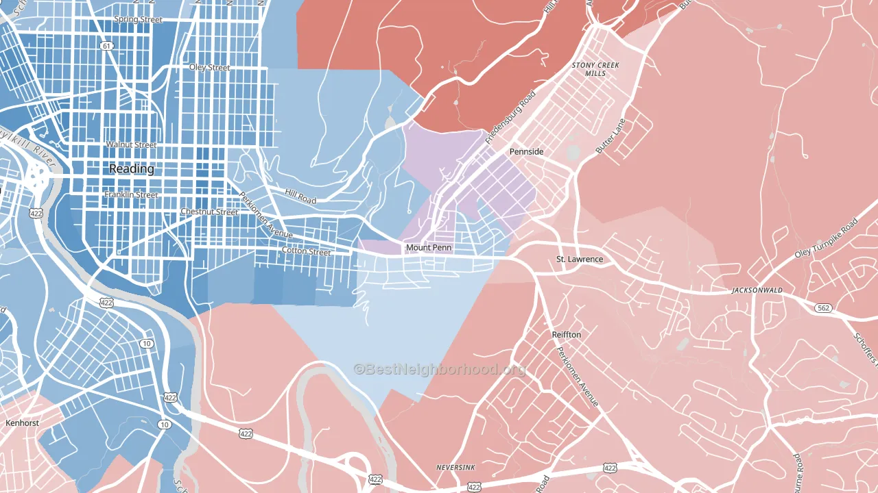 Mount Penn, PA block-group political-lean map