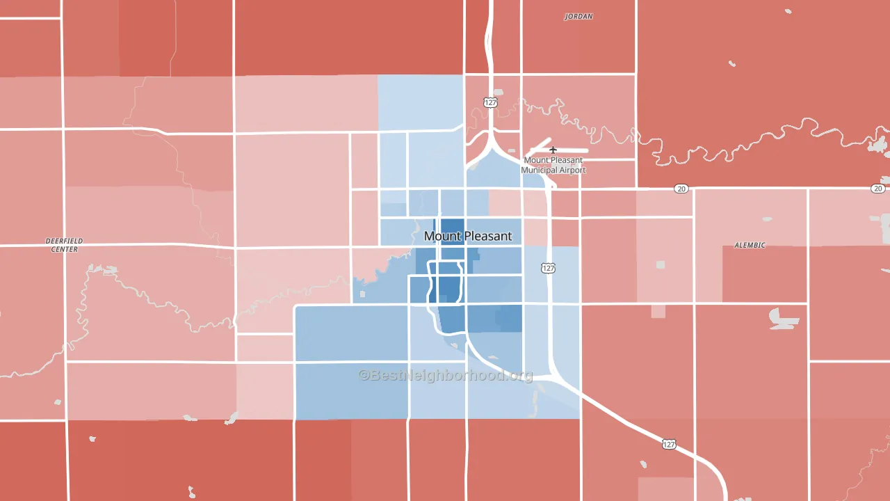 Mount Pleasant, MI block-group political-lean map