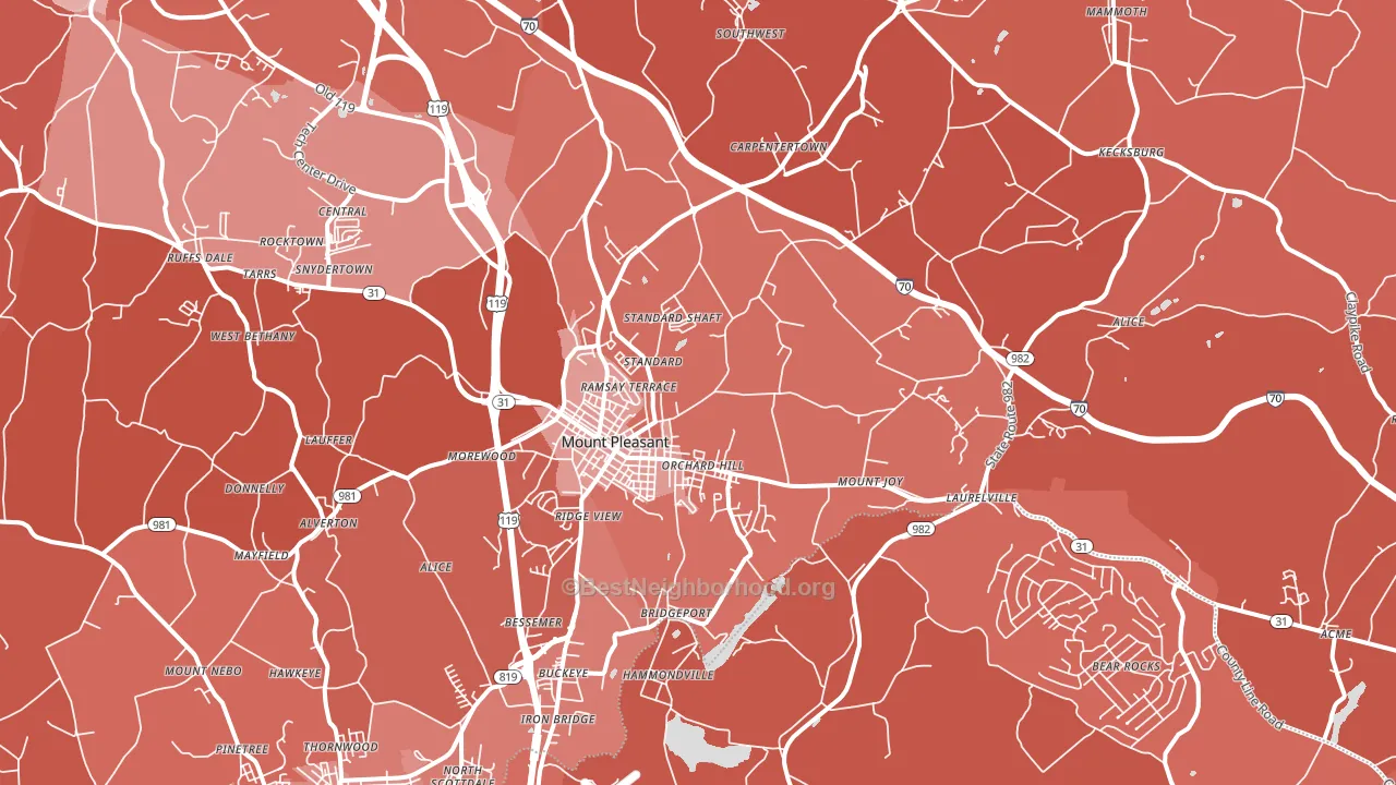Mount Pleasant, PA block-group political-lean map