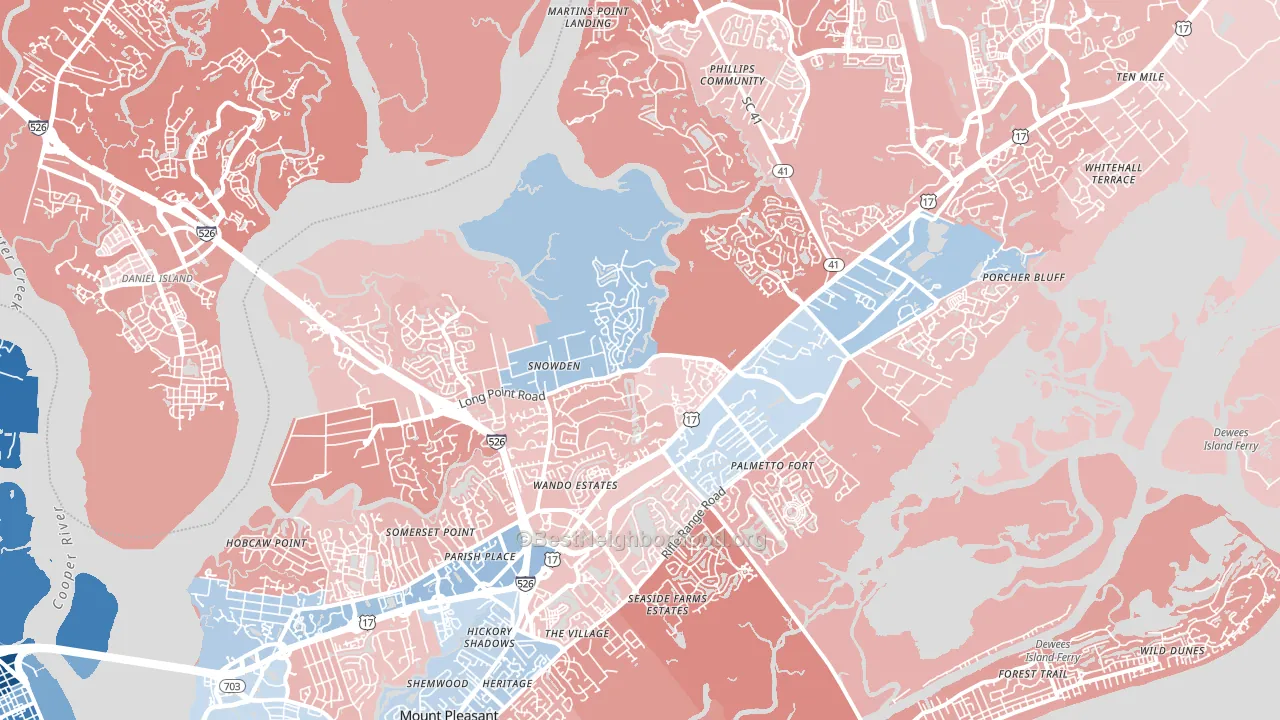 Mount Pleasant, SC block-group political-lean map