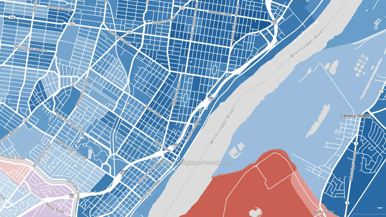 Mount Pleasant, St. Louis, MO block-group political-lean map