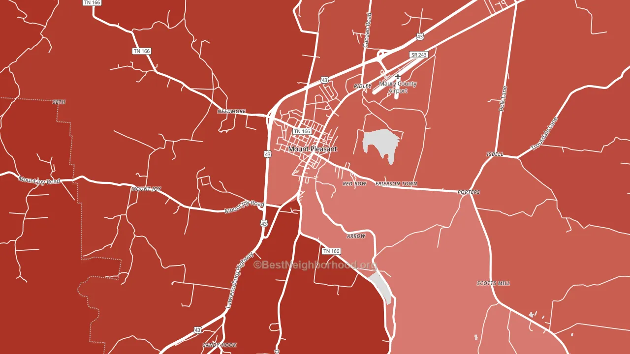 Mount Pleasant, TN block-group political-lean map