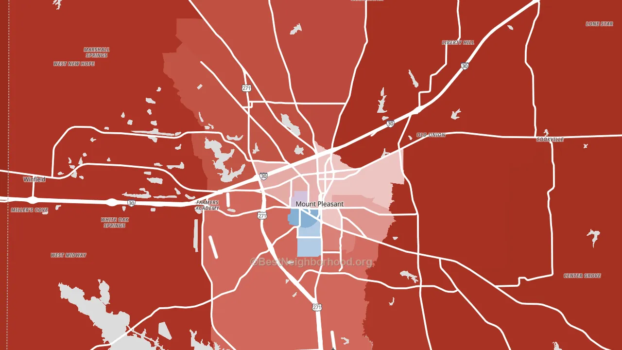 Mount Pleasant, TX block-group political-lean map
