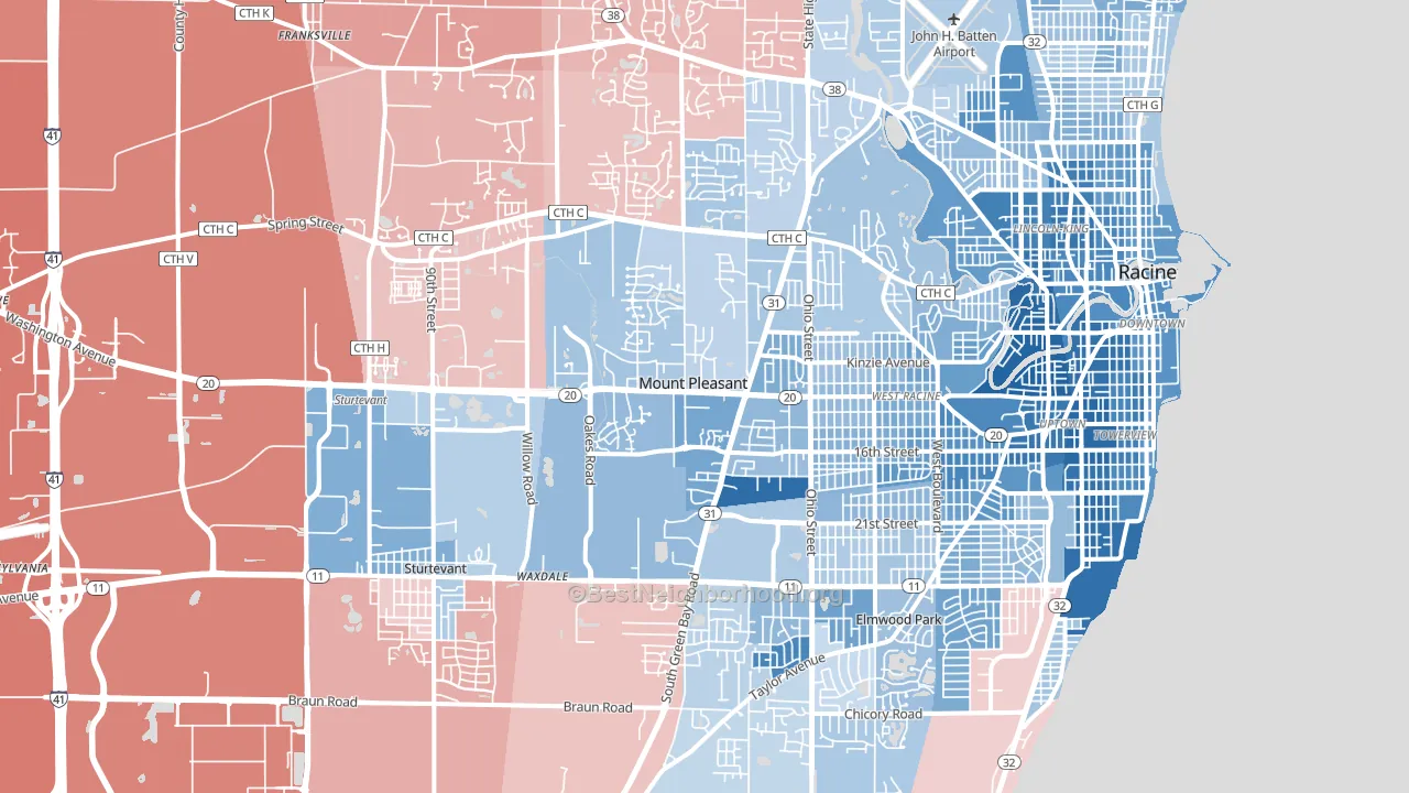 Mount Pleasant, WI block-group political-lean map
