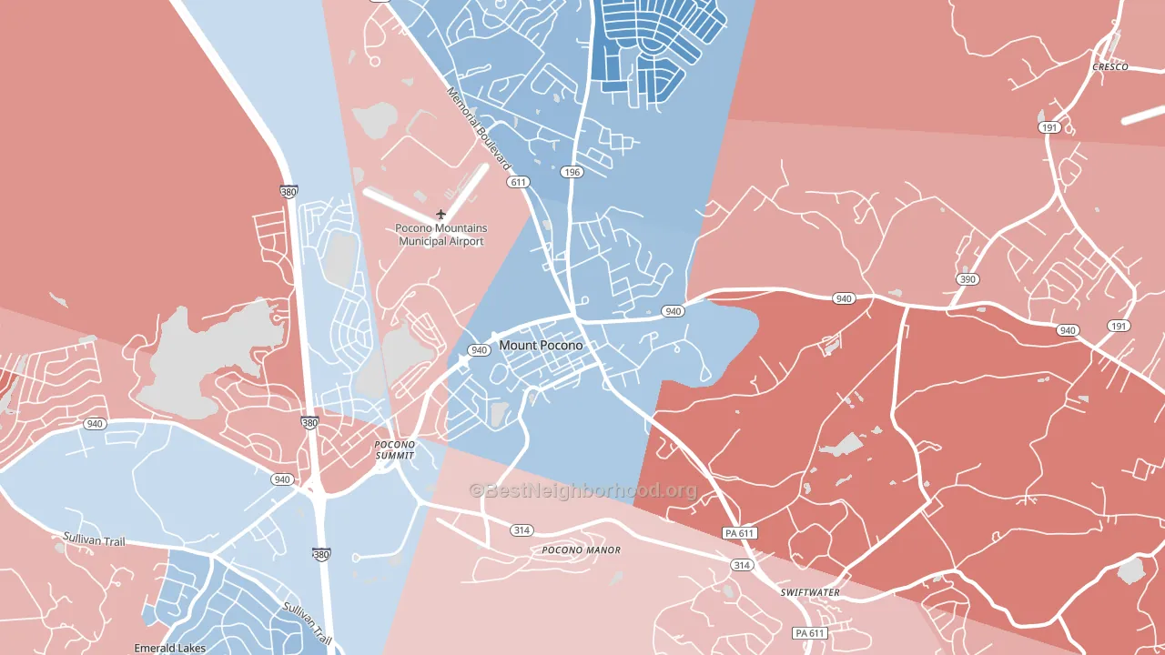 Mount Pocono, PA block-group political-lean map