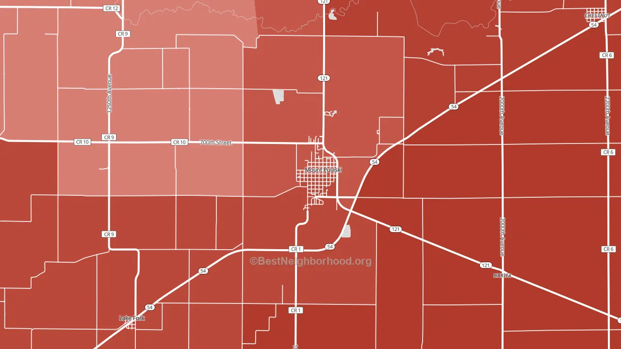 Mount Pulaski, IL block-group political-lean map