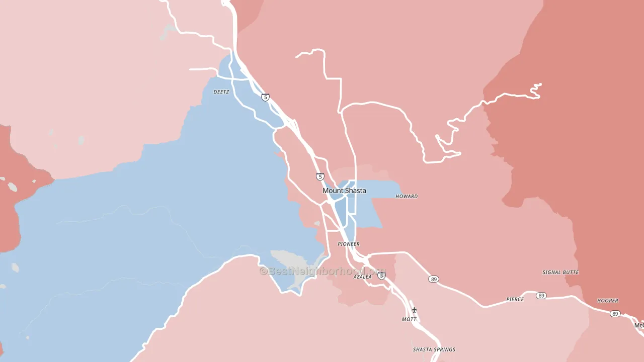 Mount Shasta, CA block-group political-lean map