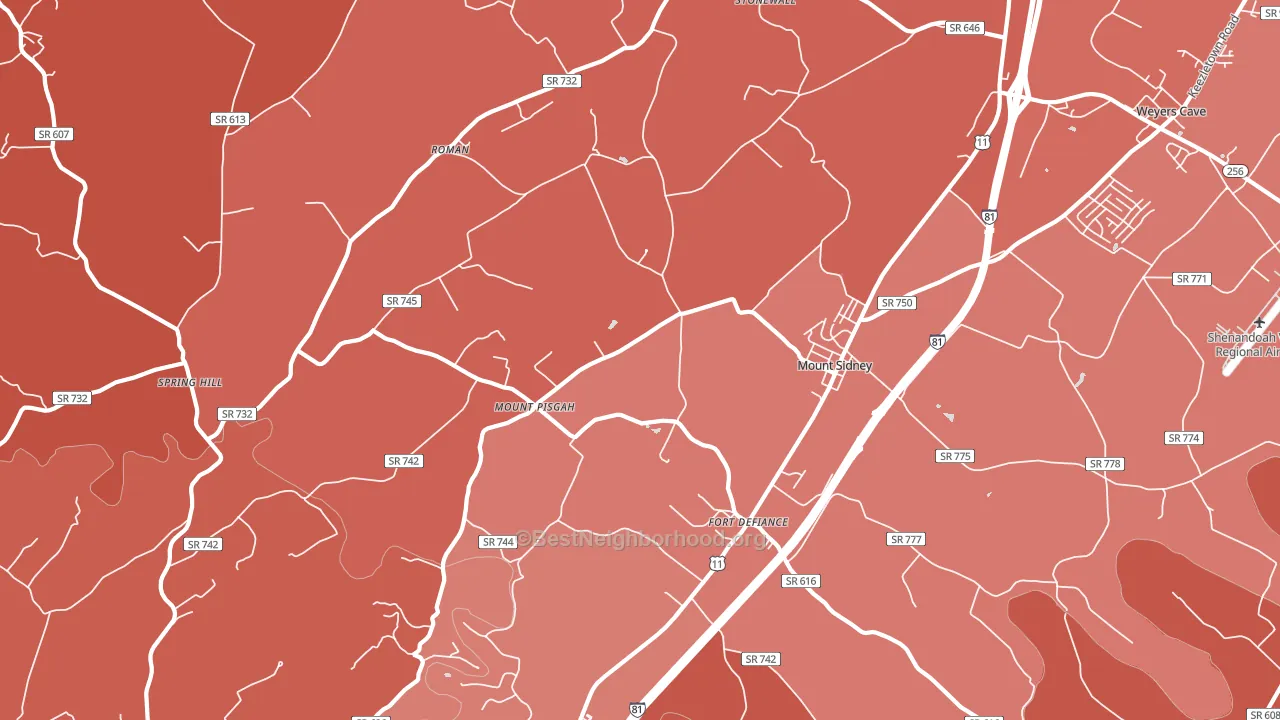 Mount Sidney, VA block-group political-lean map