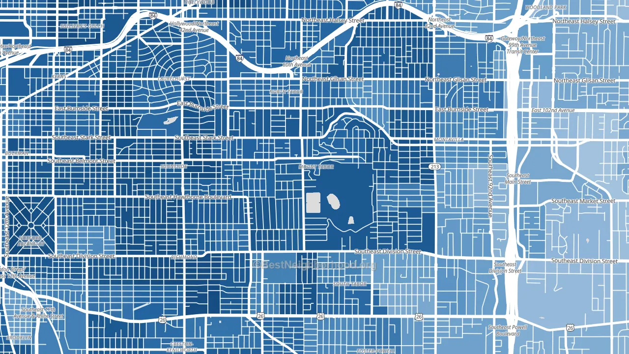 Mount Tabor, Portland, OR block-group political-lean map