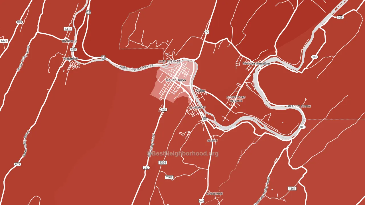 Mount Union, PA block-group political-lean map