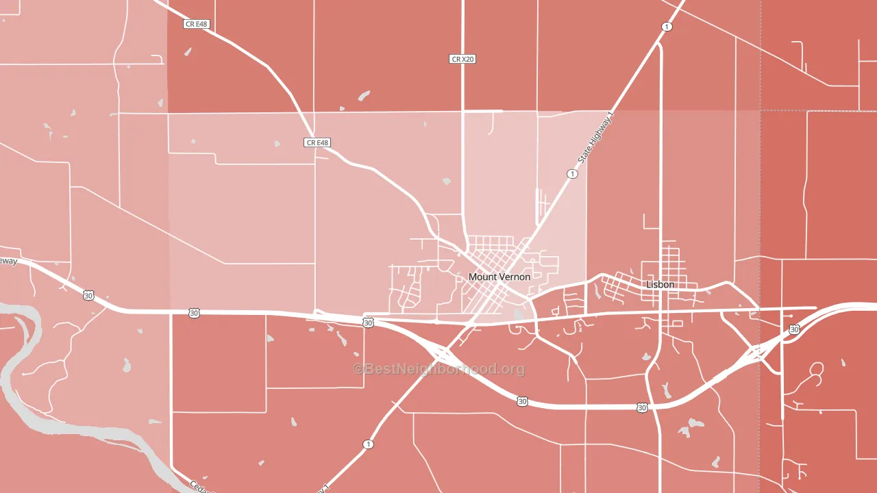 Mount Vernon, IA block-group political-lean map