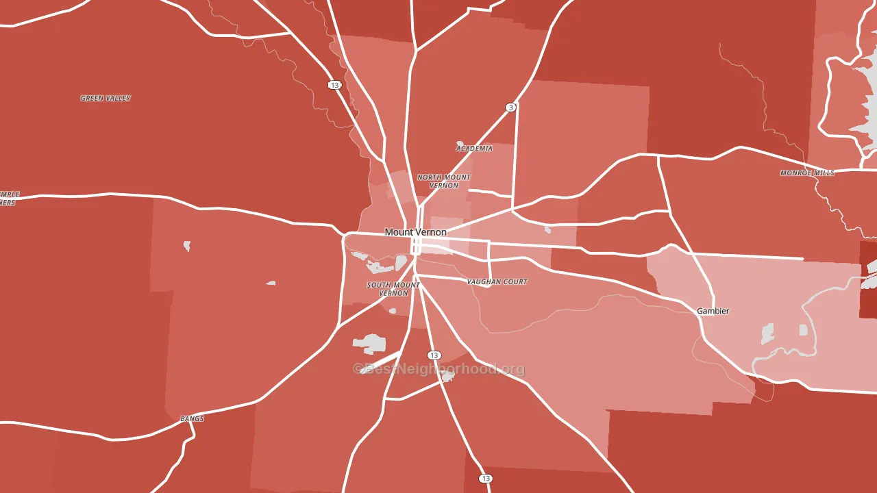 Mount Vernon, OH block-group political-lean map