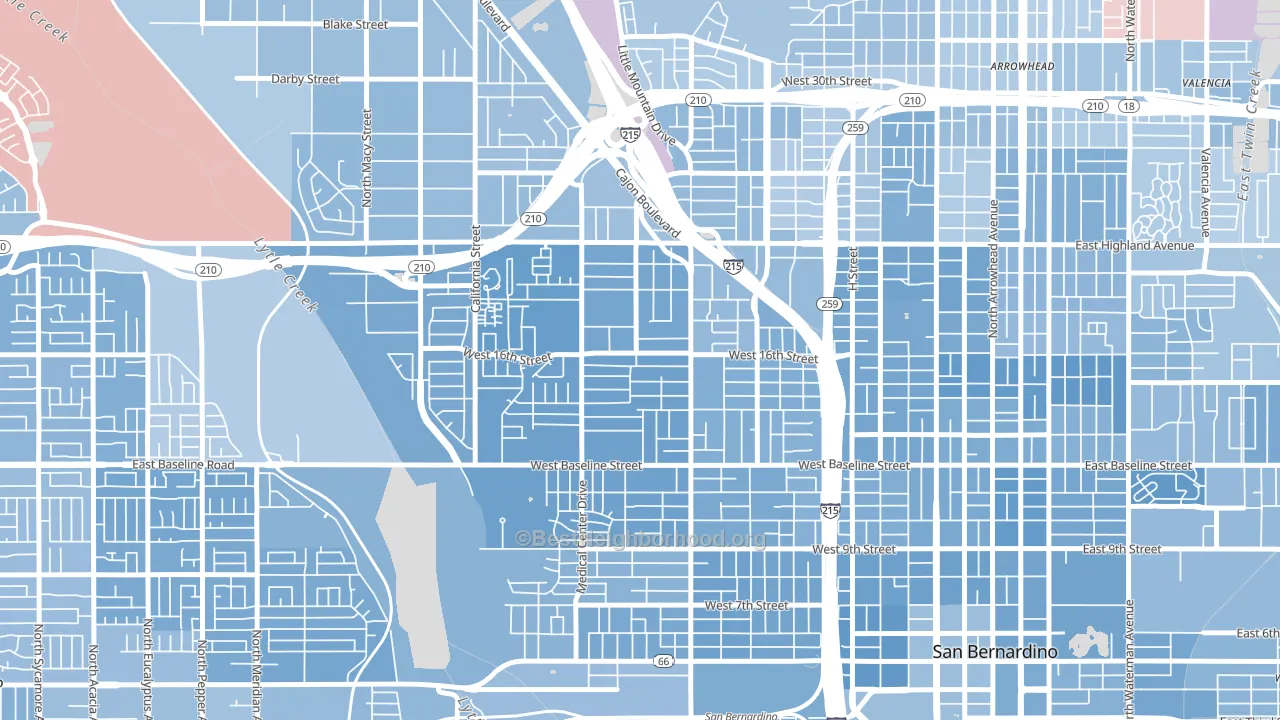 Mount Vernon, San Bernardino, CA block-group political-lean map
