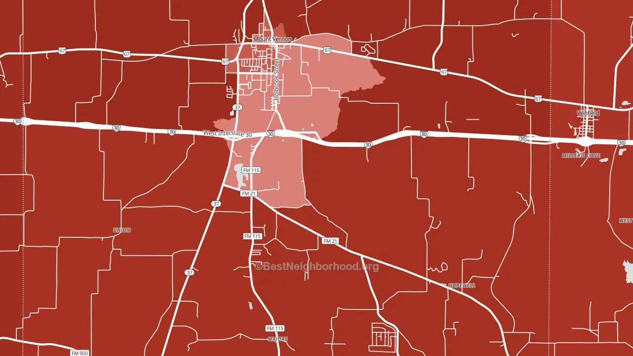 Mount Vernon, TX block-group political-lean map