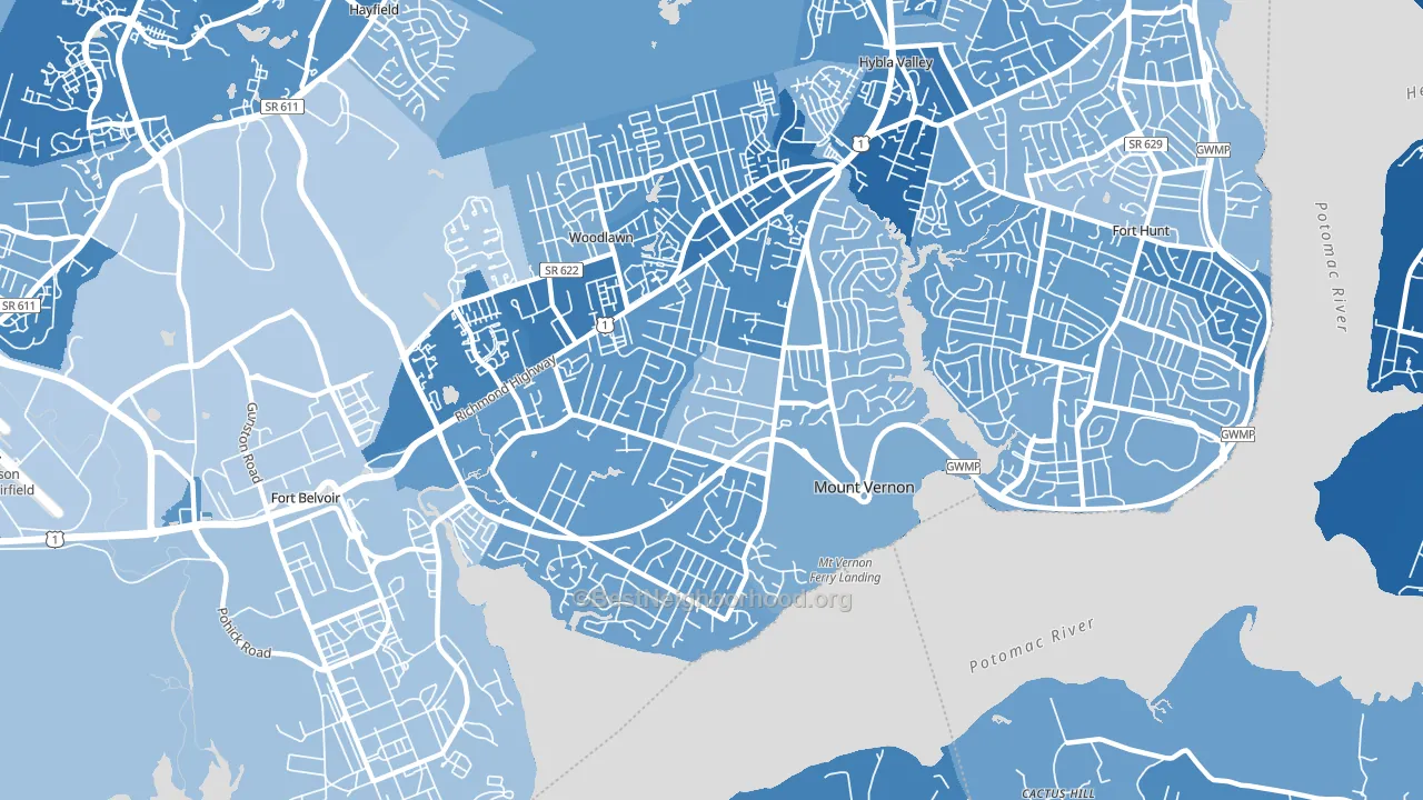 Mount Vernon, VA block-group political-lean map