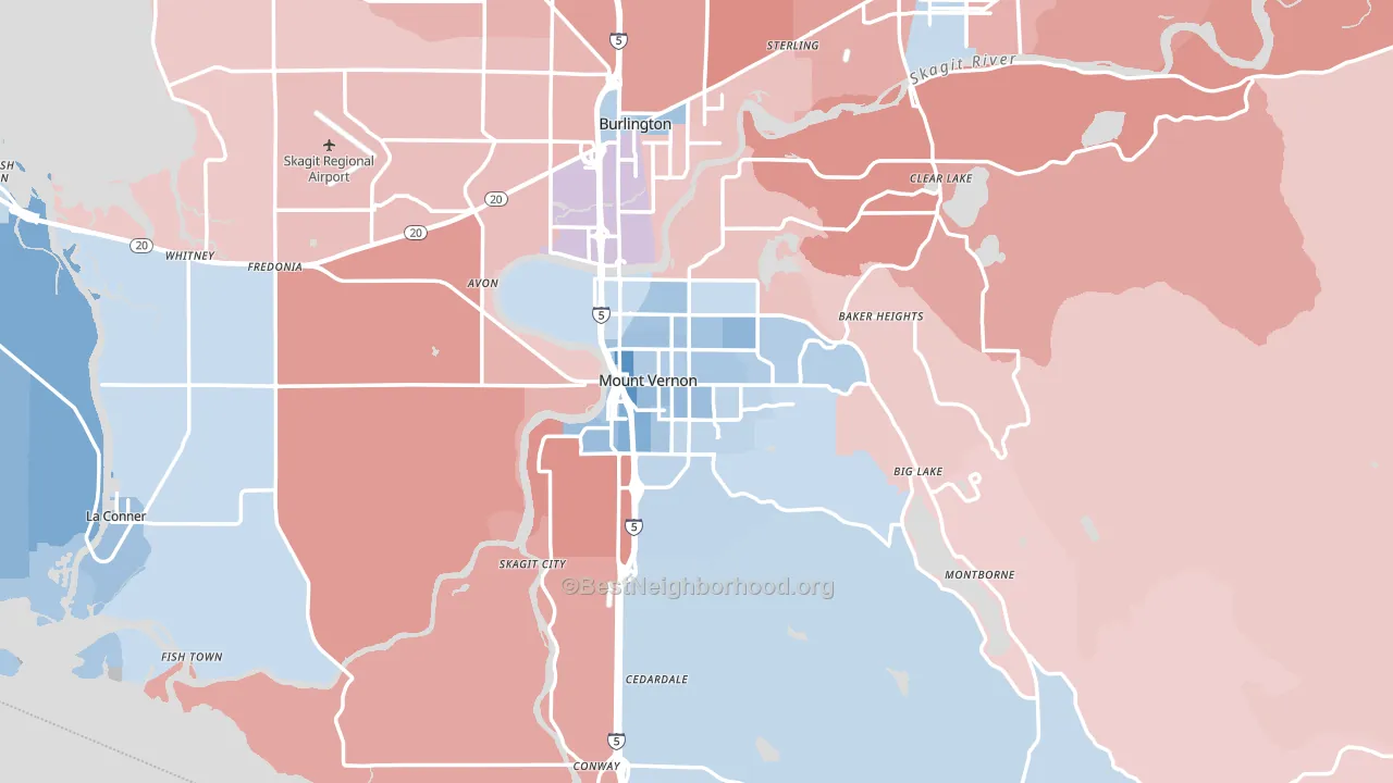Mount Vernon, WA block-group political-lean map
