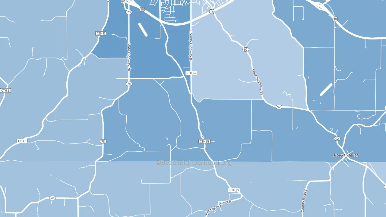 Mount Vernon, WI block-group political-lean map