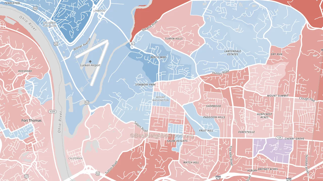 Mount Washington, Cincinnati, OH block-group political-lean map
