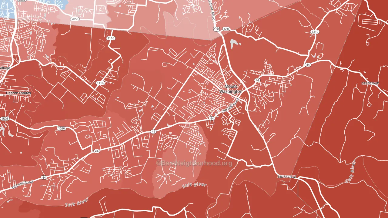 Mount Washington, KY block-group political-lean map
