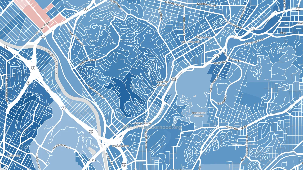 Mount Washington, Los Angeles, CA block-group political-lean map