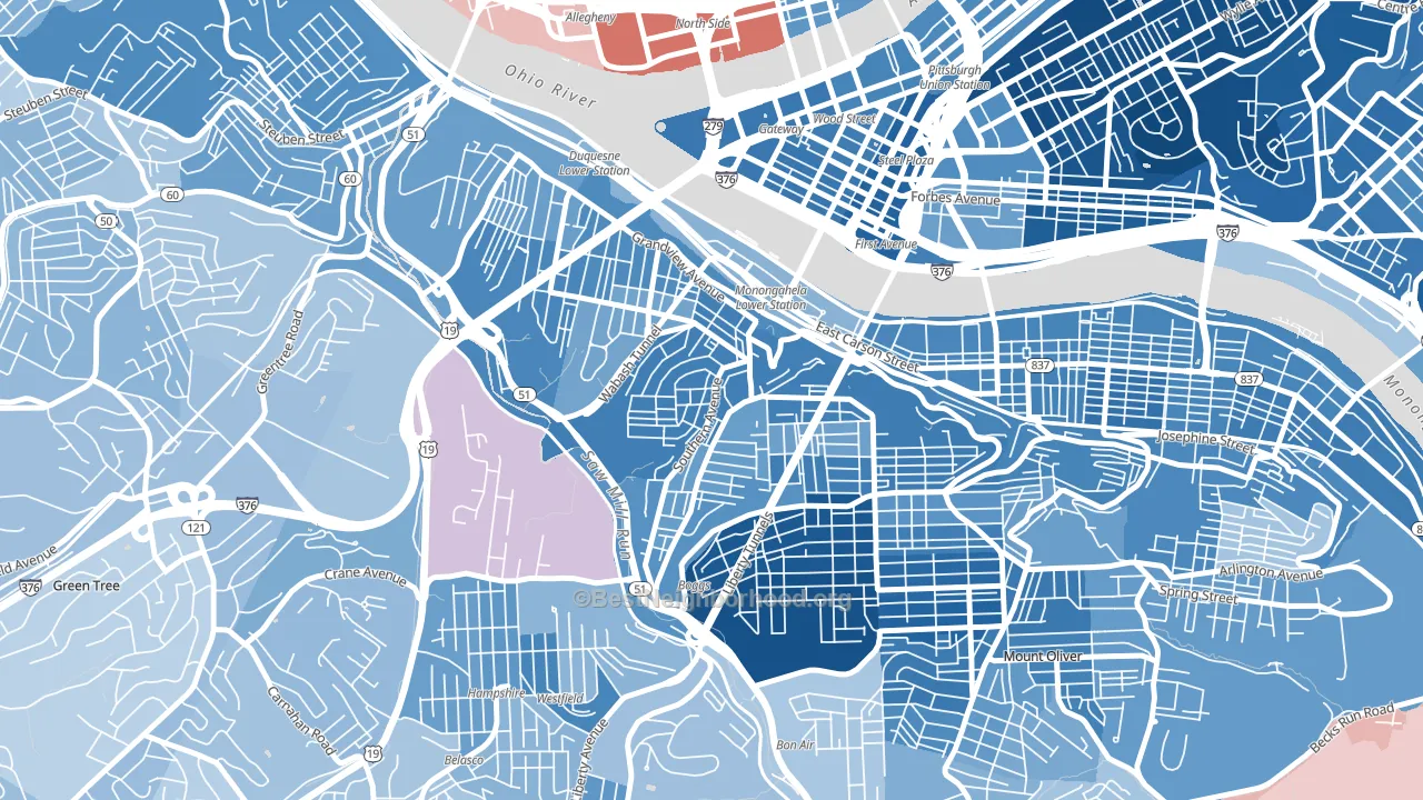 Mount Washington, Pittsburgh, PA block-group political-lean map