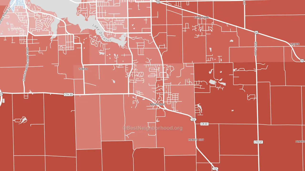 Mount Zion, IL block-group political-lean map