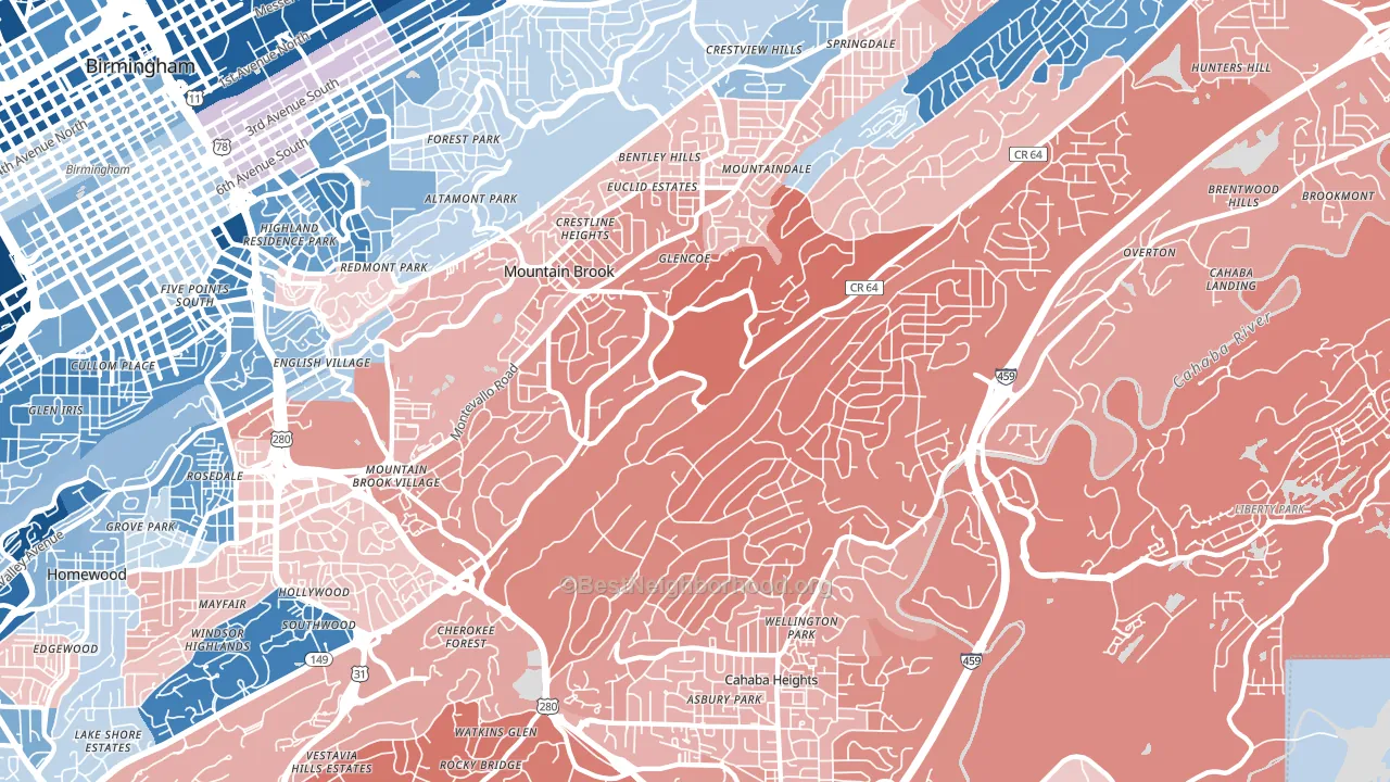 Mountain Brook, AL block-group political-lean map