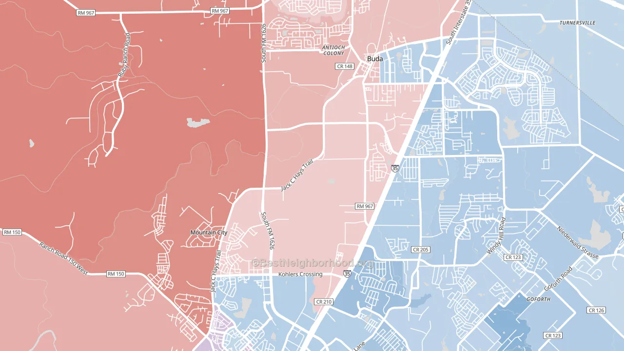 Mountain City, TX block-group political-lean map