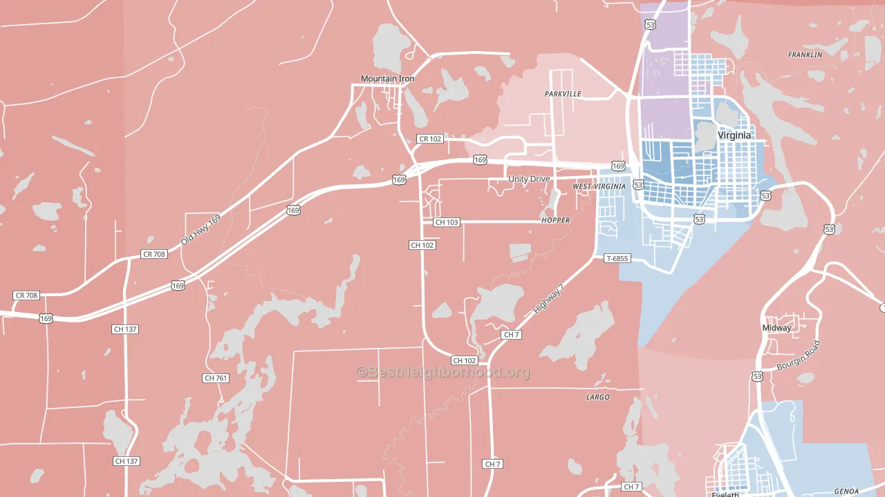 Mountain Iron, MN block-group political-lean map