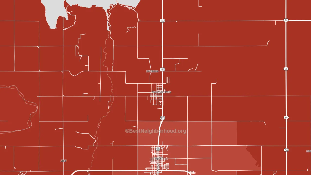 Mountain Park, OK block-group political-lean map