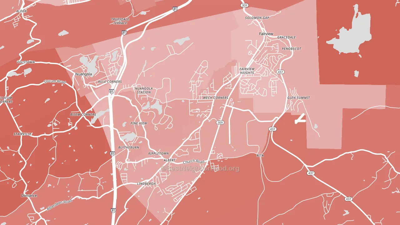Mountain Top, PA block-group political-lean map